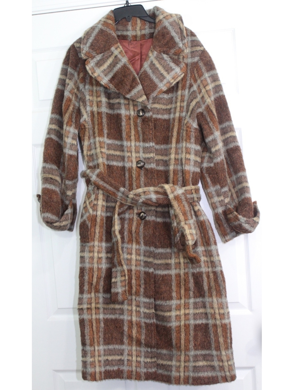 Vintage Jacob Crowley Mohair Long Over Coat Womens Belted Jacket 20" Pit to Pit